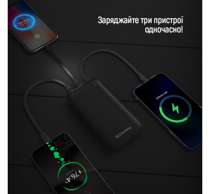 ColorWay Універсальна мобільна батарея ColorWay Portable Charger 20000mAh Black (CW-PB200LPB4BK-PD)