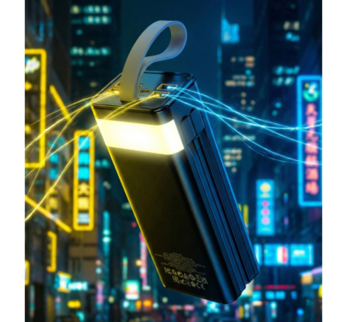 HOCO Батарея універсальна HOCO 30000mAh Plentiful 22.5W, built-in cables, LED, Black (DB58 / 715030)