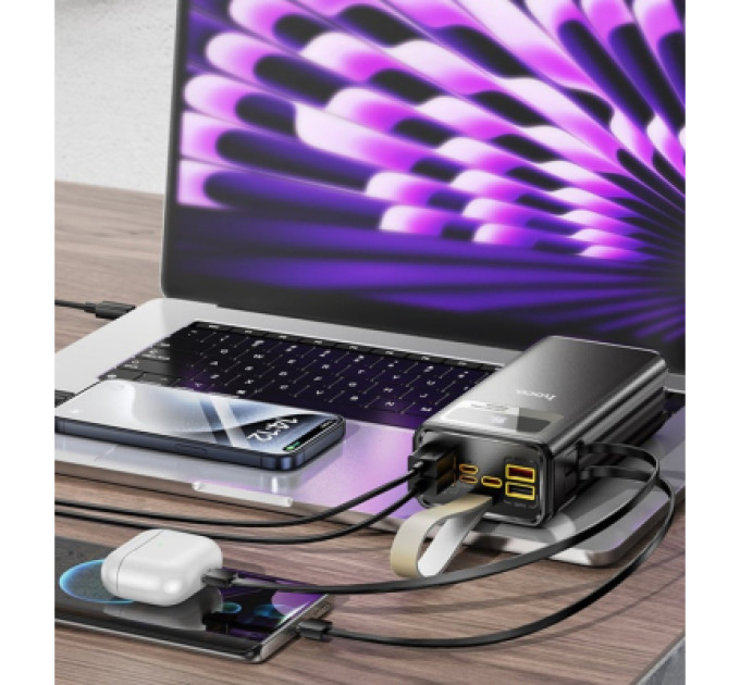 HOCO Батарея універсальна HOCO 30000mAh Plentiful 22.5W, built-in cables, LED, Black (DB58 / 715030)