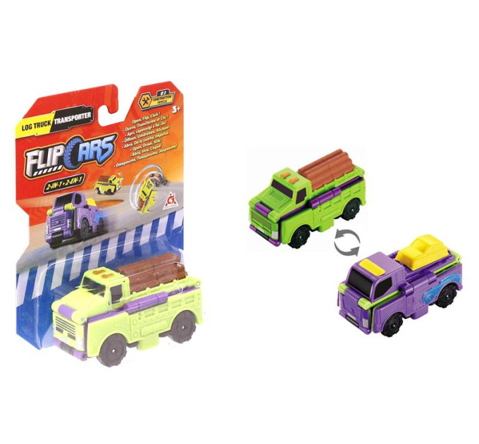Flip Cars Машинка-трансформер Flip Cars 2в1 Будівельний транспорт, Лісовоз і Транспортер