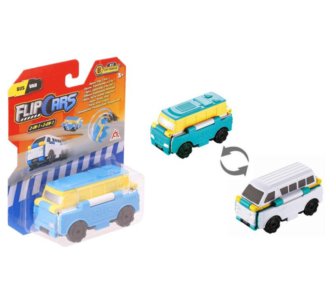 Flip Cars Машинка-трансформер Flip Cars 2в1 Міський транспорт, Автобус і Мікроавтобус
