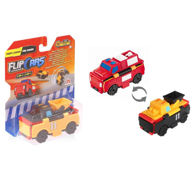 Flip Cars Машинка-трансформер Flip Cars 2в1 Будівельний транспорт, Фронтальний навантажувач і Пожежний автомобіль