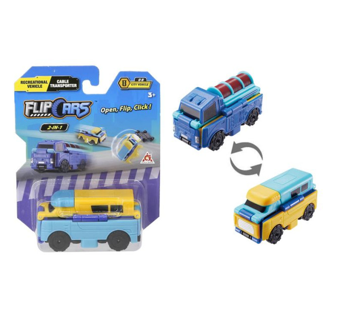 Flip Cars Машинка-трансформер Flip Cars 2в1 Міський транспорт, Автомобіль караван і Автомобіль для поливу
