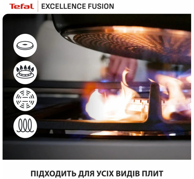 Tefal Kitchenware Мультисковорода Tefal Excellence Fusion, з кришкою, 24см, алюміній, скло, нержавіюча сталь, метал, чорний