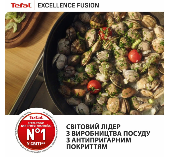 Tefal Kitchenware Мультисковорода Tefal Excellence Fusion, з кришкою, 24см, алюміній, скло, нержавіюча сталь, метал, чорний
