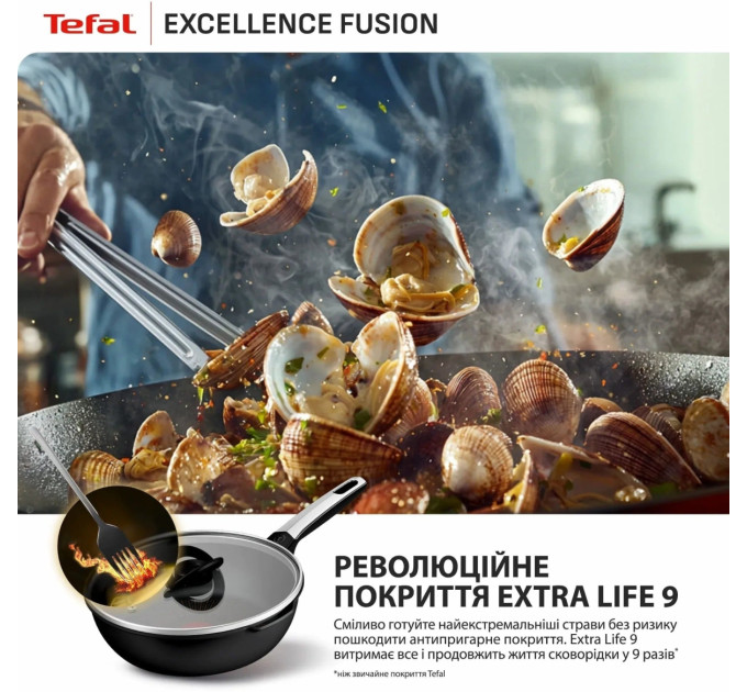 Tefal Kitchenware Мультисковорода Tefal Excellence Fusion, з кришкою, 24см, алюміній, скло, нержавіюча сталь, метал, чорний