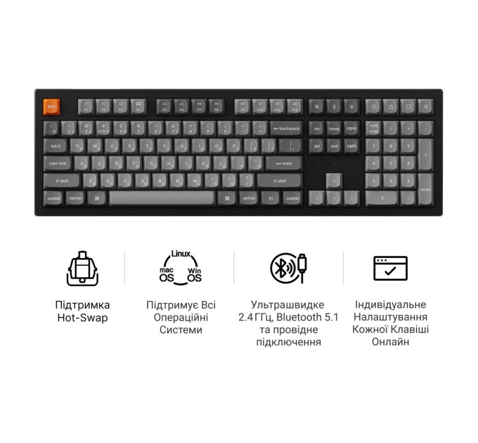 Keychron Клавіатура бездротова Keychron K10 Max Keychron Super Banana Switch Black RGB (K10M-H4-UA)
