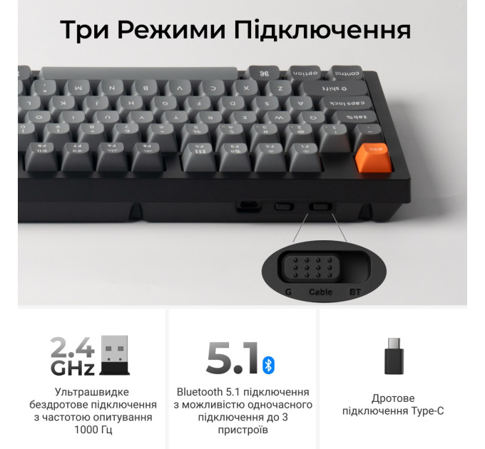 Keychron Клавіатура бездротова Keychron K10 Max Keychron Super Banana Switch Black RGB (K10M-H4-UA)