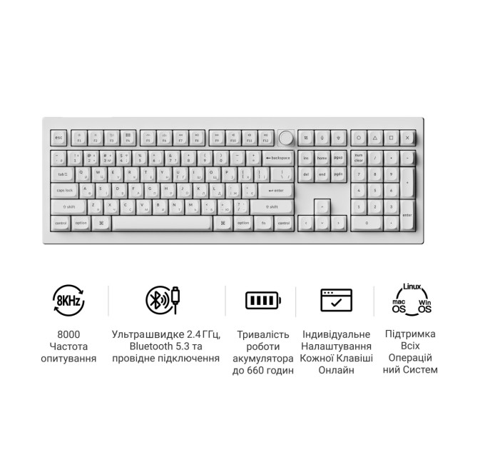 Keychron Клавіатура бездротова Keychron V6 Ultra Keychron Red Switch White RGB (V6U-F1-UA)