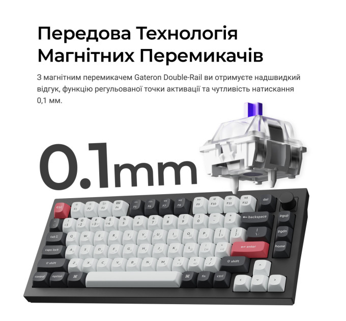 Keychron Клавіатура бездротова Keychron Q1 HE Magnetic Switch Black RGB (Q1H-M1-UA)