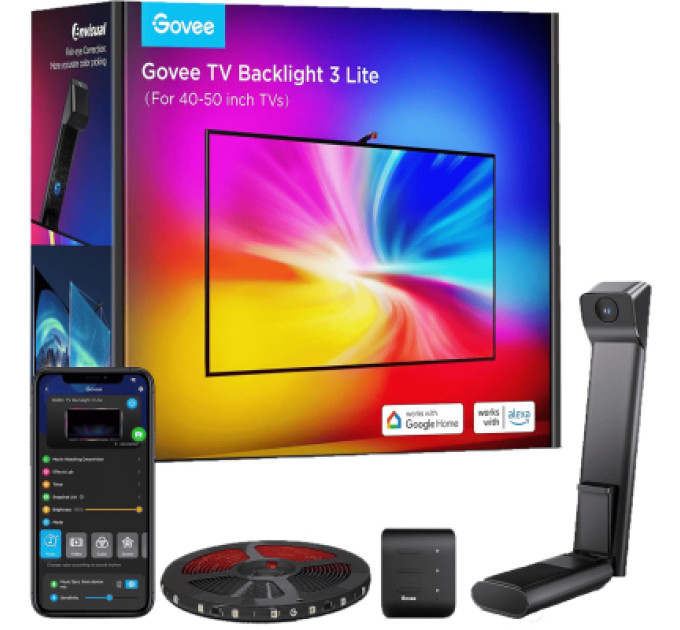 Govee Світлодіодна стрічка Govee Набір H6097 TV Backlight 3 Lite 40-50'', RGBICW, WI-FI/Bluetooth, чорний (H60973D1)