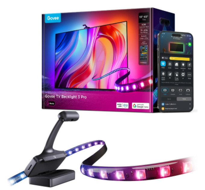 Govee Світлодіодна стрічка Govee Набір R2A80 Three-camera TV Backlight 55-65'', RGBIC, WI-FI/Bluetooth, чорний (R2A80C11)