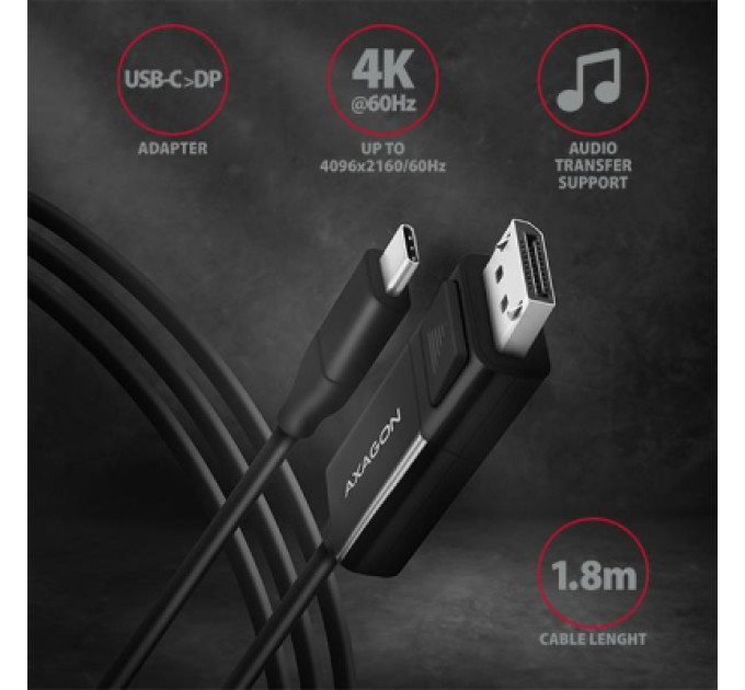 AXAGON Кабель мультимедійний USB-C to DisplayPort M 1.8m 4K60Hz black AXAGON (RVC-DPC)