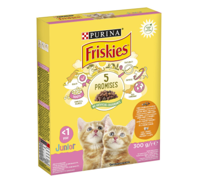 Purina Friskies Сухий корм для кішок Purina Friskies Junior з куркою, молоком і овочами 300 г (7613031868360)