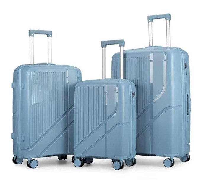 2E Bags&Cases Набір валіз 2E, M7969, поліпропілен, (L+M+S), 4 колеса, кодовий замок, блакитний