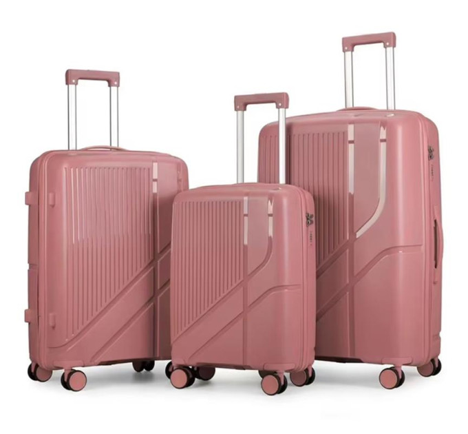 2E Bags&Cases Набір валіз 2E, M7969, поліпропілен, (L+M+S), 4 колеса, кодовий замок, рожево-золотий