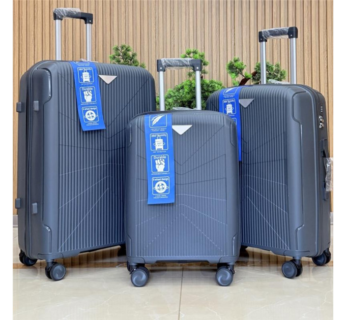 2E Bags&Cases Набір валіз 2E, M7978, поліпропілен, (L+M+S), блискавка anti theft, 4 колеса, кодовий замок, темно-сірий