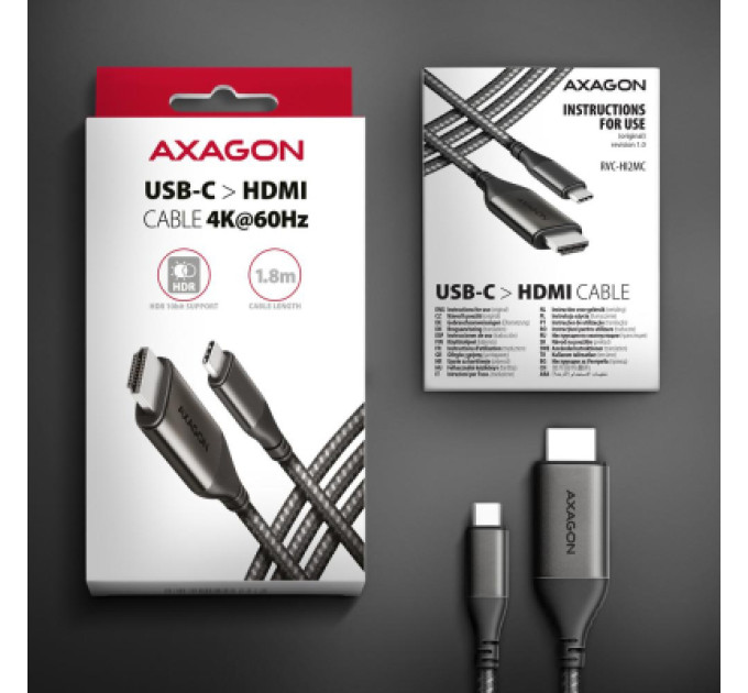 AXAGON Кабель мультимедійний USB-C to HDMI M 1.8m black AXAGON (RVC-HI2MC)