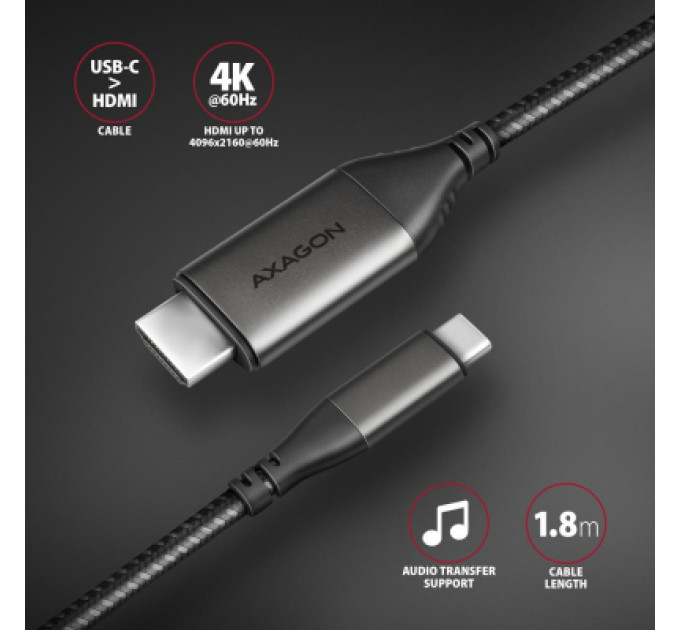 AXAGON Кабель мультимедійний USB-C to HDMI M 1.8m black AXAGON (RVC-HI2MC)