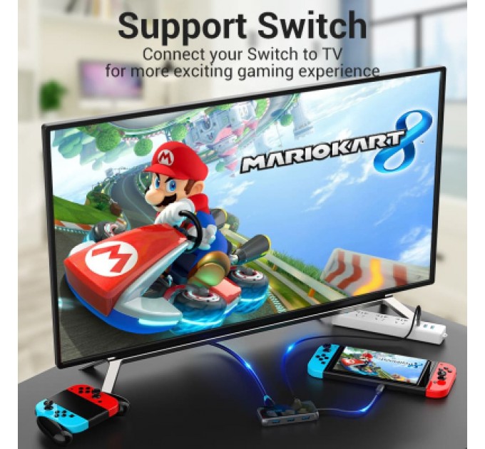 Vention Концентратор Vention USB 3.1 Type-C to HDMI 4K60Hz/USB 3.0х3/RJ45/PD 87W 6-in-1 Mirrored Surface (TFFHB)