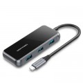 Vention Концентратор Vention USB 3.1 Type-C to 4хUSB 3.0/PD 87W 5-in-1 Gray Mirrored Surface (TFDHB)