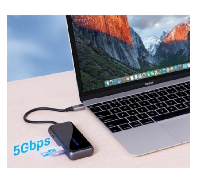 Vention Концентратор Vention USB 3.1 Type-C to 4хUSB 3.0/PD 87W 5-in-1 Gray Mirrored Surface (TFDHB)