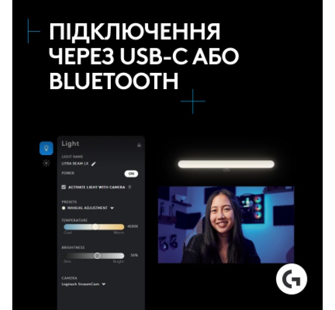 Logitech Настільна лампа Logitech Litra Beam Premium LED Streaming Key Light with TrueSoft (L946-000020)