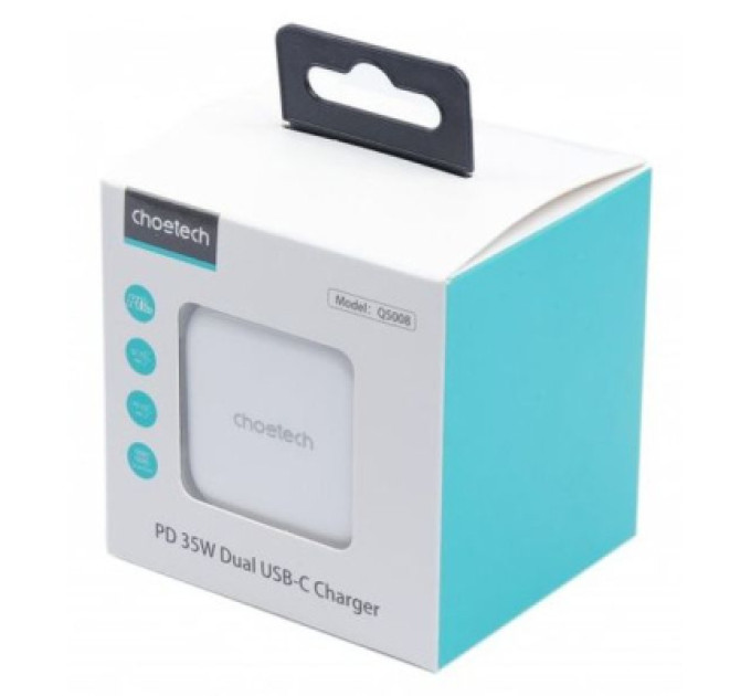 Choetech Зарядний пристрій Choetech 2xUSB-С 35W PD/QC (Q5008-EU-WH)
