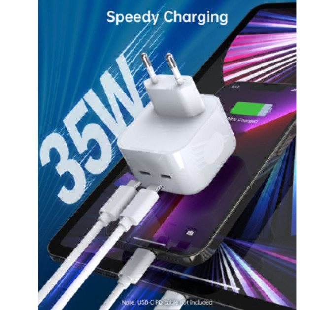 Choetech Зарядний пристрій Choetech 2xUSB-С 35W PD/QC (Q5008-EU-WH)