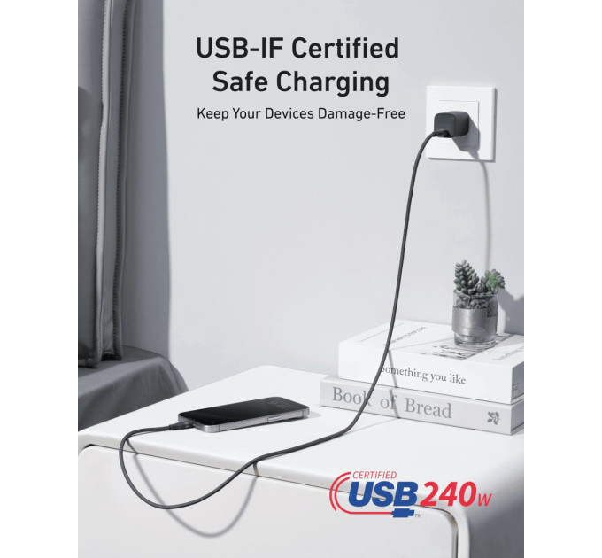 Anker Кабель Anker Upcycled-Braided USB-C - USB-C (M/M), 240W, 1.8 м, Black (A82E2H12)