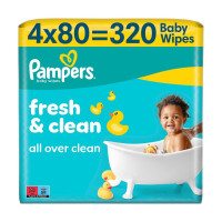 Дитячі вологі серветки Pampers Fresh Clean Baby Wipes 4 х 80 шт (320 шт) (8001841078052)