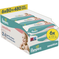 Дитячі вологі серветки Pampers Sensitive 6 пачок х 80 шт (480 шт) (8006540174531)
