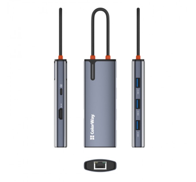 ColorWay Порт-реплікатор ColorWay Docking Station USB-C 6-в-1 Type C PD 100W/USB3.0х3/HDMI 4К/RJ45 (CW-HUB02)