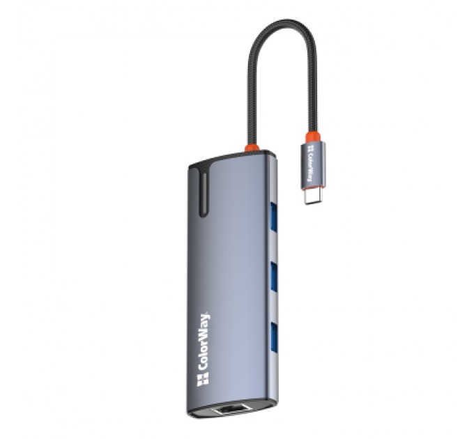 ColorWay Порт-реплікатор ColorWay Docking Station USB-C 6-в-1 Type C PD 100W/USB3.0х3/HDMI 4К/RJ45 (CW-HUB02)