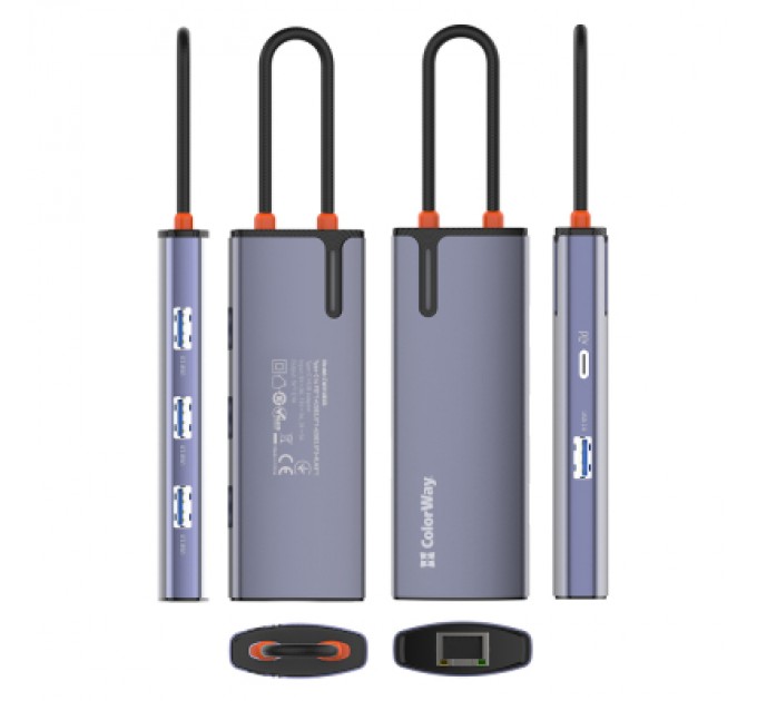 ColorWay Порт-реплікатор ColorWay Docking Station USB-C 6-в-1 Type C PD 100W/USB3.0х3/USB2.0/RJ45 (CW-HUB03)