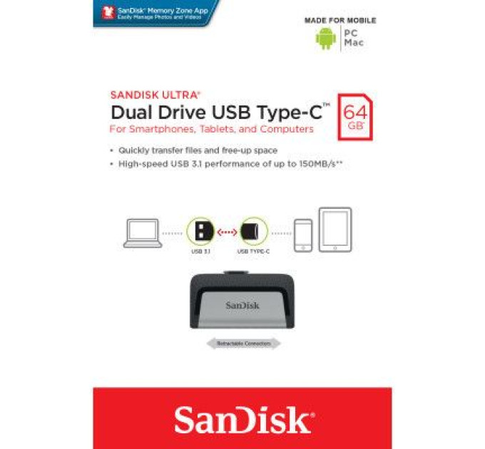 SanDisk USB флеш накопичувач SanDisk 64GB Ultra Dual USB 3.0/Type-C (SDDDC2-064G-G46)