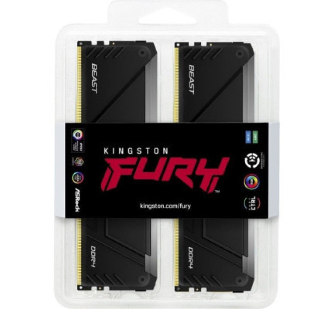 Kingston Fury (ex.HyperX) Модуль пам'яті для комп'ютера DDR4 64GB (2x32GB) 3200 MHz Beast RGB Black Kingston Fury (ex.HyperX) (KF432C16BB2AK2/64)