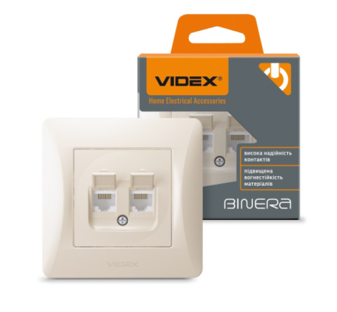 Videx Комп'ютерна розетка Videx BINERA CAT6 + CAT6 подвійна кремова (VF-BNSK2PC6-CR)