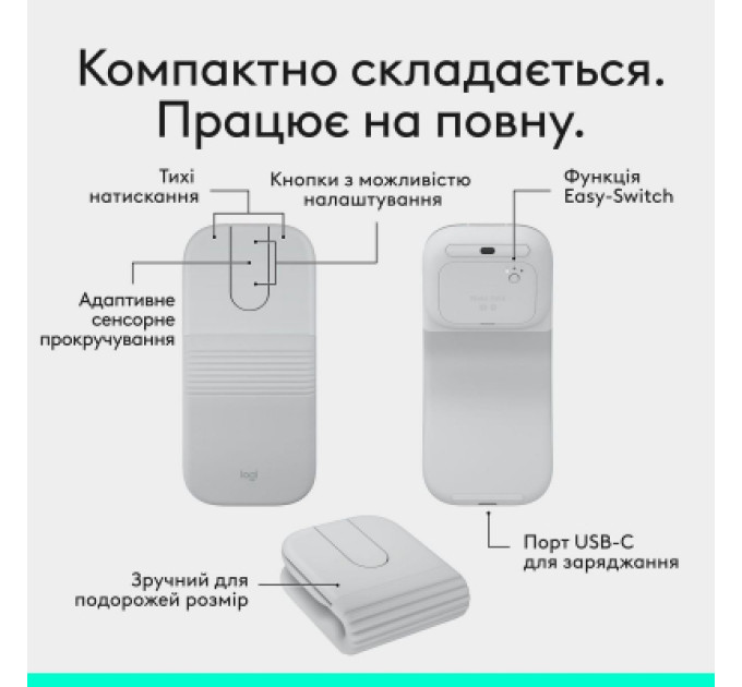 Logitech Мишка Logitech Mobi Fold Bluetooth Off-White (910-007631)