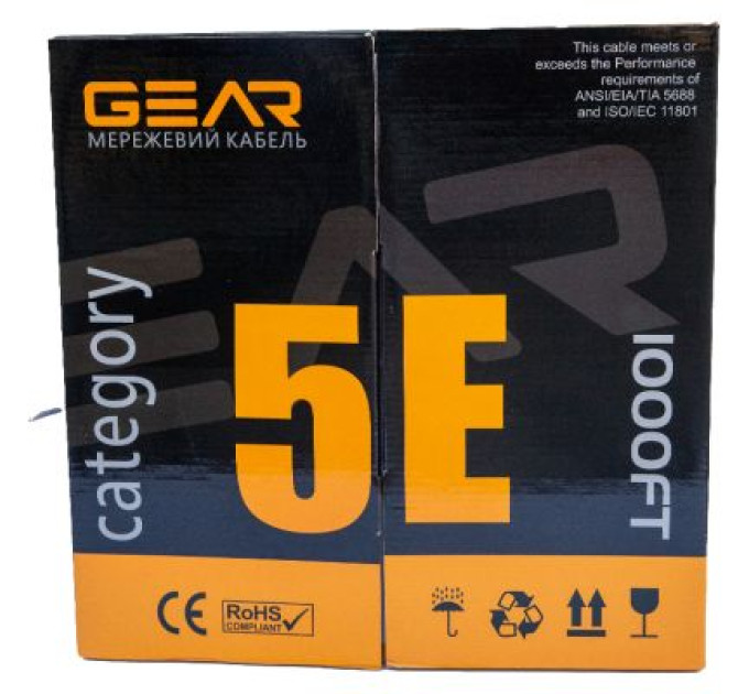 GEAR Кабель мережевий UTP 305м, cat.5e, CCA(25%), 4*2*0,51, PVC, indoor, grey GEAR (GEC-UTPCCA25051305)