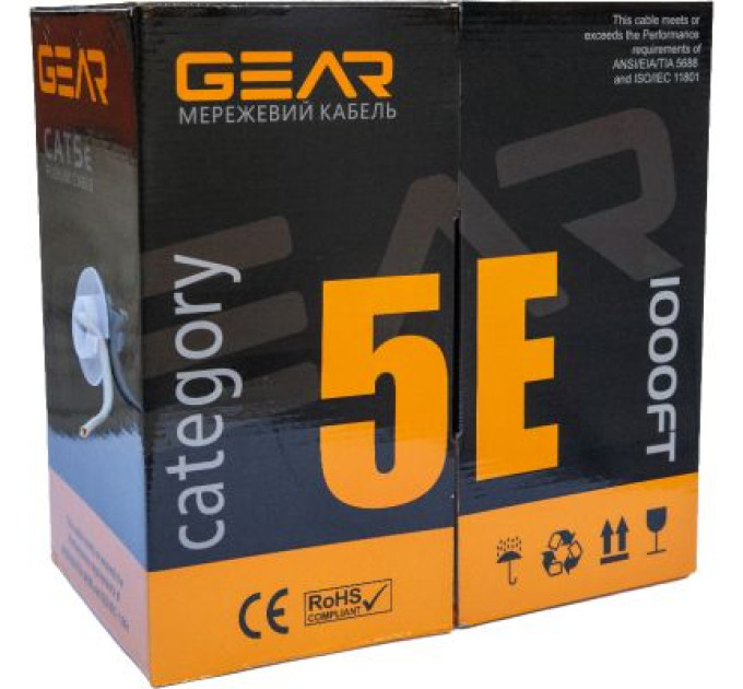 GEAR Кабель мережевий UTP 305м, cat.5e, CCA(25%), 4*2*0,51, PVC, indoor, grey GEAR (GEC-UTPCCA25051305)