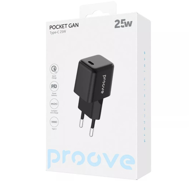 Proove Мережевий зарядний пристрій Proove Pocket GaN 25W Black (WCPG25010201)
