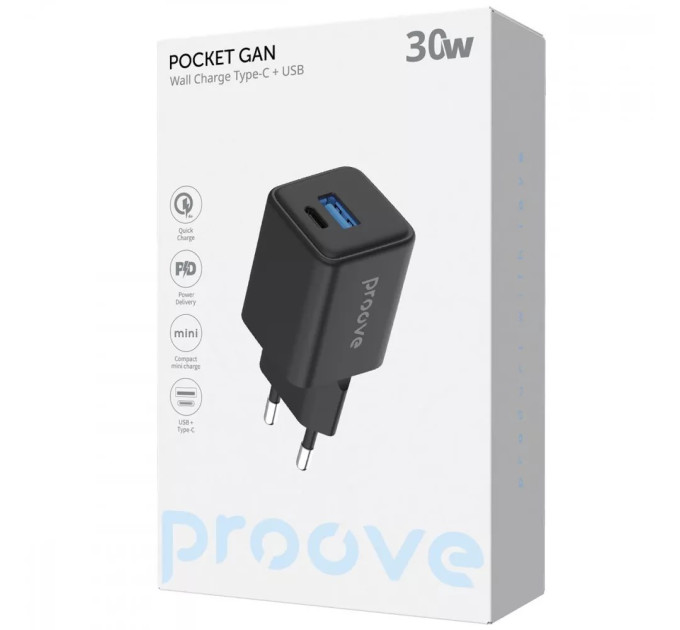 Proove Мережевий зарядний пристрій Proove Pocket GaN 30W Black (WCPG30110001)