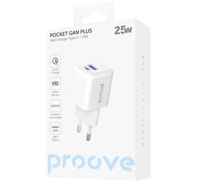 Proove Мережевий зарядний пристрій Proove Pocket GaN Plus 25W White (WCPG25111202)