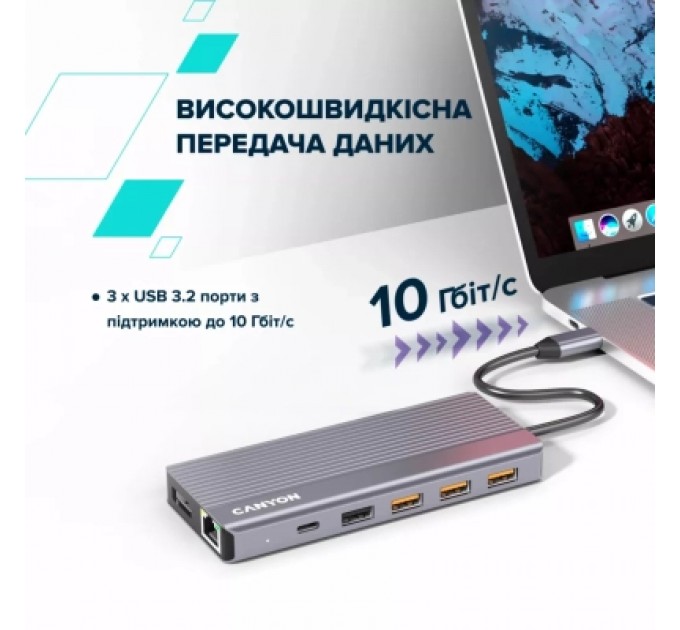 Canyon Порт-реплікатор Canyon Docking Station DS-16 13 in 1 4k USB-C hub (CNS-TDS16)