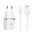 HOCO Мережевий зарядний пристрій Hoco C12 (2USB, 2.4А) White (C12MW) + кабель MicroUSB