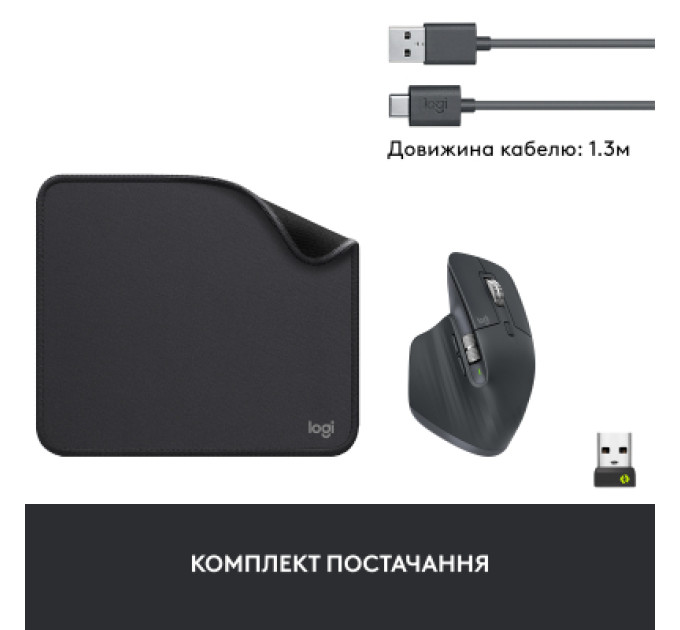 Logitech Мишка Logitech MX Master 3S for Business Performance Wireless/Bluetooth + Mouse Pad Studio Series Graphite (MX910-006582)