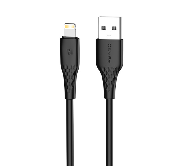 ColorWay Кабель ColorWay USB - Lightning (M/M), textured PVC, 3А, 2 м, Black (CW-CBUL095-BK)