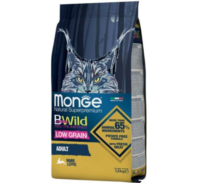 Monge Сухий корм для кішок Monge Cat Bwild Low Grain з м'ясом зайця 1.5 кг (8009470012003)