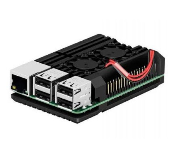 Raspberry Pi Додаткове обладнання до промислового ПК Raspberry Pi радіатор для 4B алюмінієвий з 2 кулерами (RA503)
